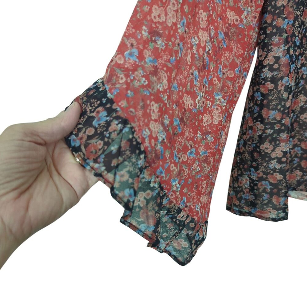 Nanette Lepore floral butterfly sleeves bohemian gypsy saloon pullover‎ blouse M - Picture 5 of 15
